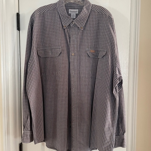 Carhartt Blue Orange Plaid Button Down Long Sleeve Shirt EUC XXL 100% Cotton men - Picture 4 of 11